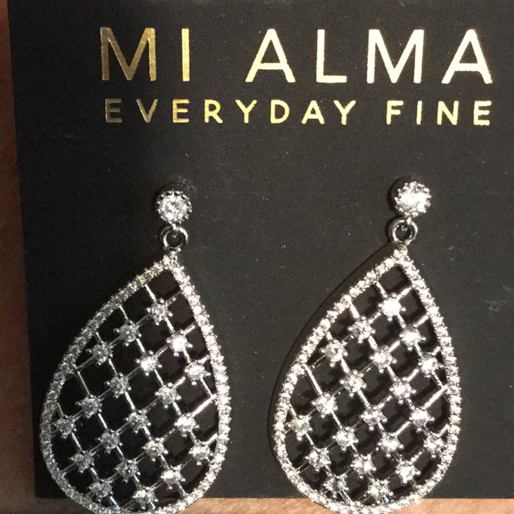 MI Alma ,  Silvertone Earrings with Rhinestones